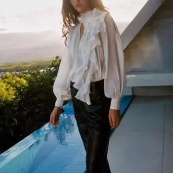 Женская шелковая льняная рубашка с V-образным вырезом