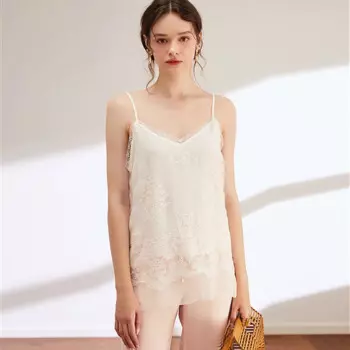 Женская шелковая майка, кружевная Повседневная Базовая одежда с регулируемой длиной, 100%