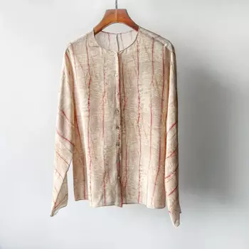 Женская шелковая рубашка в полоску, с круглым вырезом