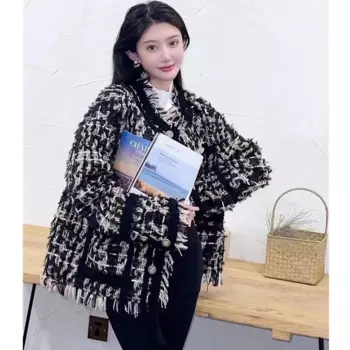 Женская шерстяная куртка с бахромой, Женское пальто, модель сезона весна-осень 2023 года, женская верхняя одежда, модная свободная шерстяная куртка, Casaco