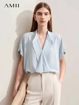 Женская шифоновая блузка с коротким рукавом, V-образным вырезом