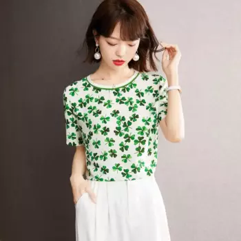 Женская шифоновая футболка с коротким рукавом, с принтом