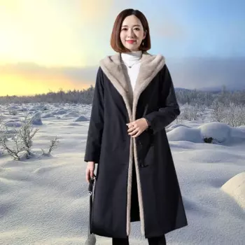 Женская шуба с капюшоном, осень-зима 2024, новая женская длинная куртка, пальто, корейская версия, модное женское пальто из искусственного меха
