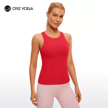 Женская спортивная майка CRZ YOGA Butterluxe со встроенным бюстгальтером на полках и высокой горловиной, Спортивная майка для йоги