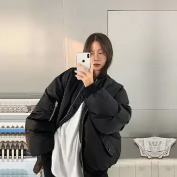 Женская Стеганая куртка-бомбер на пуху, в стиле оверсайз