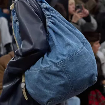 Женская сумка большой вместимости, новинка 2024, плетеная Сумка, Модная Джинсовая плиссированная сумка на плечо, сумка для покупок