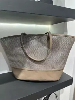 Женская сумка через плечо, большая сумочка 44-18-28 см, соломенная сумка из натуральной кожи