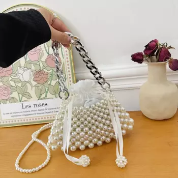 Женская сумка с жемчужным переплетением 2023, женская сумка на плечо, модные сумки через плечо с бусинами для женщин, роскошная женская сумка-мессенджер, мини-сумка