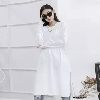 Женская свободная футболка с длинным рукавом, с круглым вырезом