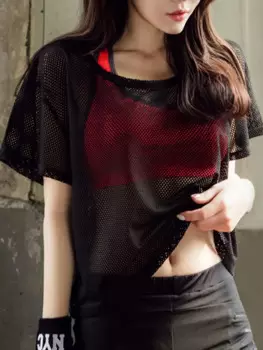 Женская свободная футболка с коротким рукавом для фитнеса, дышащая сетчатая быстросохнущая Спортивная футболка для бега и йоги