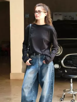 Женская свободная футболка с круглым вырезом и длинным рукавом