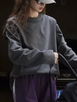 Женская свободная футболка с круглым вырезом и длинным рукавом