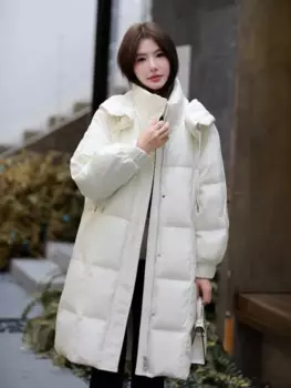 Женская Свободная куртка с капюшоном, пуховик средней длины, белый утиный пух 90, Толстая теплая пуховая куртка, новая мода, зима
