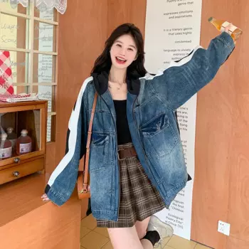 Женская свободная куртка с капюшоном, в стиле хип-хоп