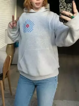 Женская свободная толстовка с капюшоном и цветочным принтом