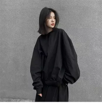 Женская свободная толстовка с круглым вырезом, Однотонная футболка с длинным рукавом, Осень-зима