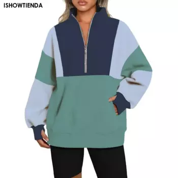Женская толстовка на молнии с воротником-стойкой, повседневный свитшот с длинным рукавом, пуловер свободного кроя в стиле хип-хоп, осенняя куртка