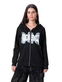 Женская толстовка с буквенным принтом черепа и длинным рукавом с карманом-кенгуру, толстовка на молнии с заниженными плечами