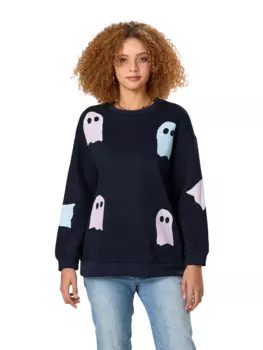 Женская толстовка с длинным рукавом на Хэллоуин, призрачная нашивка, свободный повседневный пуловер с заниженными плечами и круглым вырезом