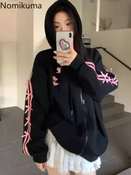 Женская толстовка с капюшоном и бантом, на молнии