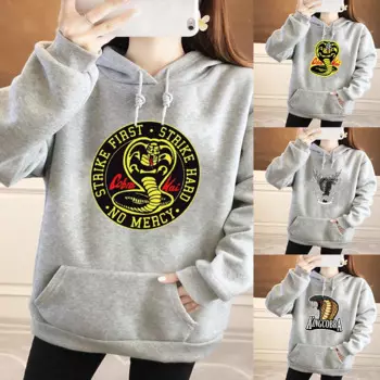 Женская толстовка с капюшоном и принтом, Осень-зима