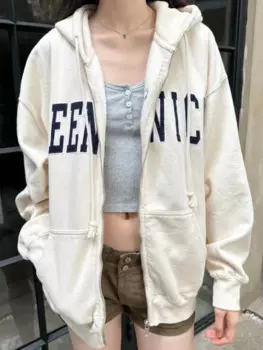 Женская толстовка с капюшоном, на молнии, с вышивкой и надписью