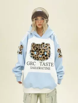 Женская толстовка с капюшоном, с леопардовым принтом