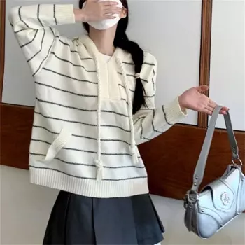 Женская толстовка с капюшоном Y2K Stitch New Stiped, свитер, толстовки, пуловеры для женщин, Корейская зимняя одежда