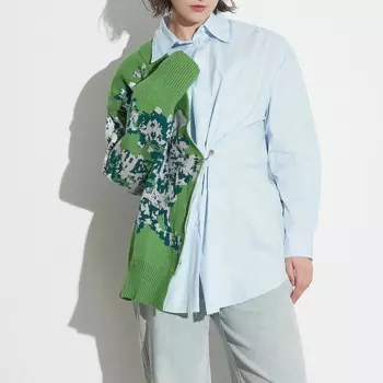 Женская трикотажная блузка с длинным рукавом и отложным воротником