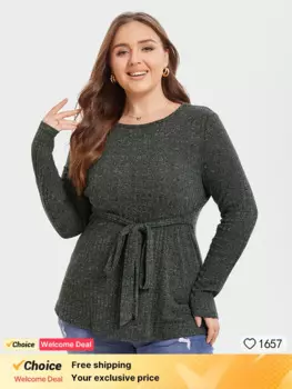 Женская трикотажная футболка с длинным рукавом и круглым вырезом