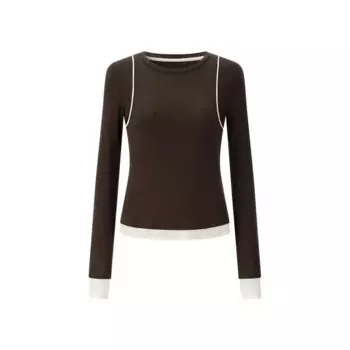 Женская трикотажная футболка с длинным рукавом и круглым вырезом