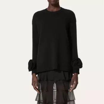 Женская трикотажная футболка с круглым вырезом и длинным рукавом