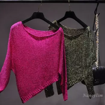 Женская трикотажная футболка с открытыми плечами и длинным рукавом