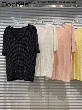 Женская трикотажная футболка с V-образным вырезом и коротким рукавом