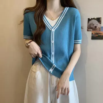 Женская трикотажная футболка с V-образным вырезом, большого размера