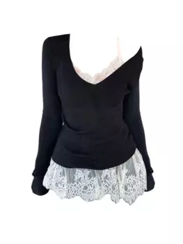 Женская трикотажная футболка с V-образным вырезом и длинным рукавом