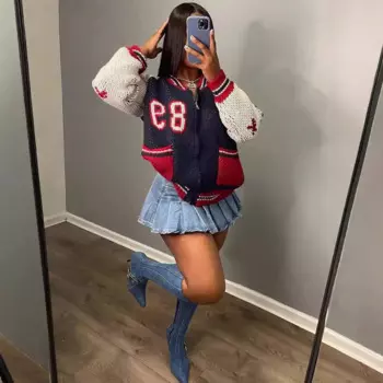 Женская трикотажная куртка-бомбер на молнии с длинным рукавом