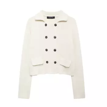 Женская трикотажная куртка HH TRAF, осенне-зимняя модная двубортная куртка с отложным воротником, вязаный свитер с длинным рукавом