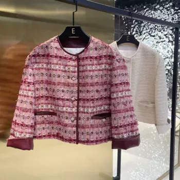 Женская твидовая клетчатая куртка, куртка из овечьей кожи в стиле пэчворк, осень 2022