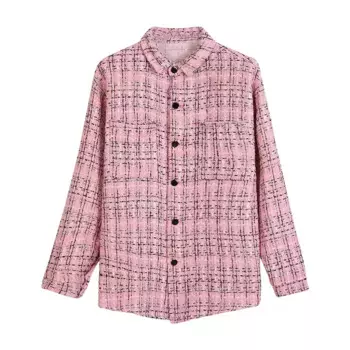 Женская твидовая клетчатая куртка в Корейском стиле, розовая Свободная Повседневная Уличная Одежда большого размера, крутая модная повседневная куртка для девочек, осень 2022