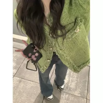 Женская твидовая куртка с бахромой, маленькая Очаровательная Стильная свободная шерстяная куртка в стиле ретро