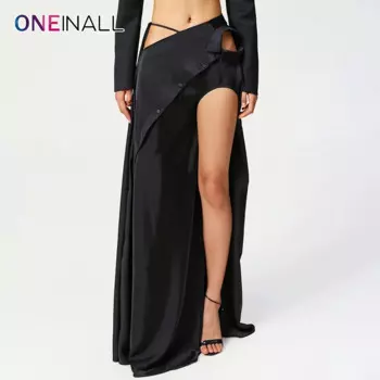 Женская юбка с разрезом ONEINALL, летняя Свободная юбка до бедра с высокой талией, с разрезом и шнуровкой