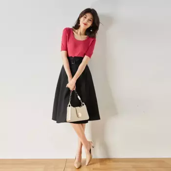 Женская юбка-трапеция средней длины, черная или синяя Повседневная офисная юбка с зонтиком, лето 2023