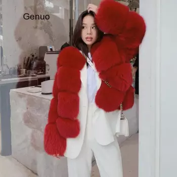 Женская утепленная куртка из искусственного лисьего меха, Женское пальто с круглым вырезом, однотонная женская куртка, пальто, меховая верхняя одежда