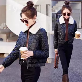 Женская утепленная куртка на хлопковом наполнителе, теплая куртка из искусственной кожи на осень и зиму, 2024