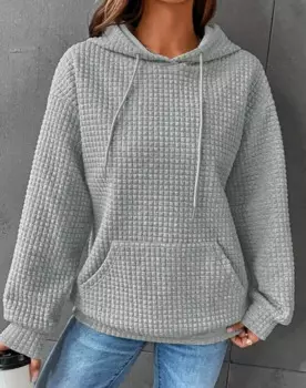 Женская верхняя одежда на осень и зиму, однотонная, Спортивная, повседневная, модная, универсальная текстура, толстовка с капюшоном и кулиской