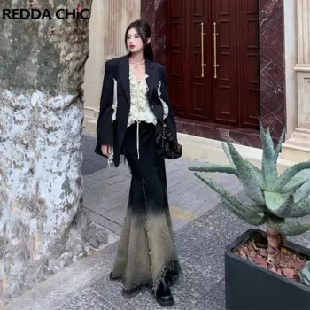 Женская винтажная джинсовая юбка макси REDDACHiC Y2k, облегающая юбка с градиентом для высоких девушек, модель Y2k в Корейском стиле, уличная одежда