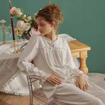 Женская винтажная пижама из хлопка, с длинным рукавом