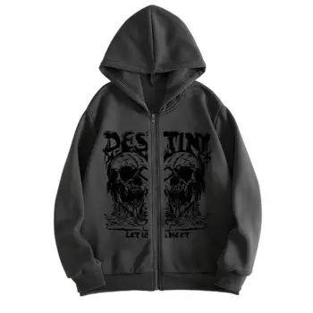 Женская винтажная толстовка с капюшоном и принтом черепа