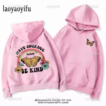 Женская винтажная толстовка с капюшоном и принтом в виде бабочек